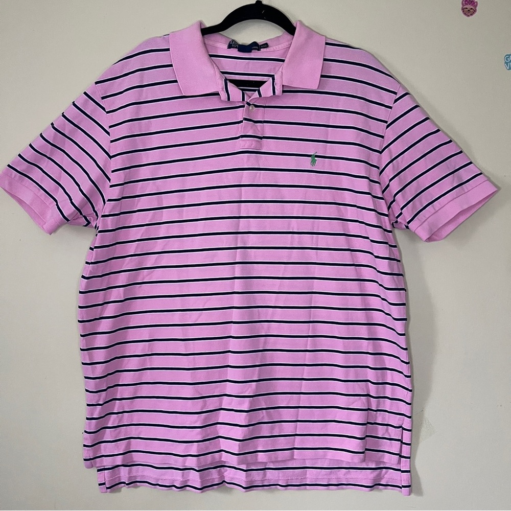 Polo Ralph LaurenVintage Y2K Pink and Navy Striped Polo Shirt